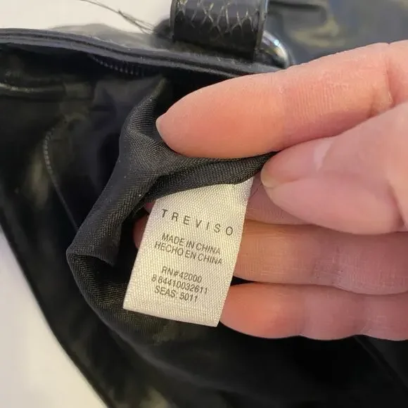 Vintage Y2K Treviso Black FauxLeather Shoulder Purse Snake Embossed Silver Logo - Picture 10 of 10